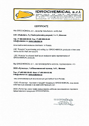 Сертификат эксклюзивного дистрибьютора Idrochemical